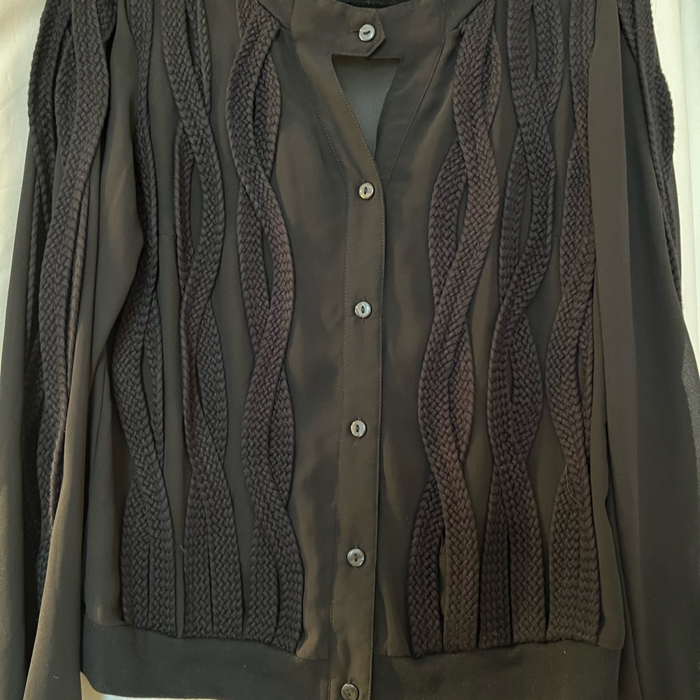 Sheer but layered weave long sleeve silky button down